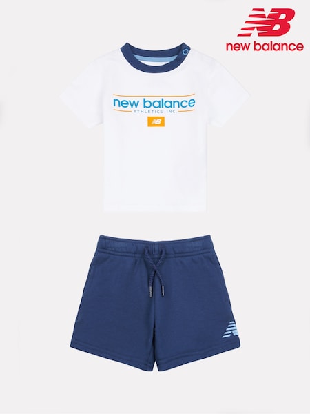 New Balance Off White Kids Jersey Ringer T-Shirt & Shorts Set (W30556) | R$ 345
