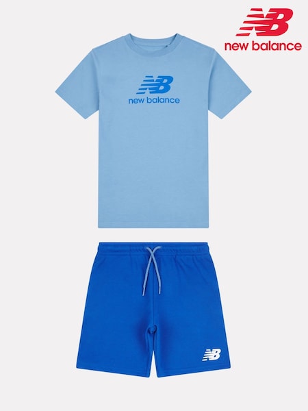 Albastru - Set New Balance Kids The System Graphic 100% bumbac tricou și pantaloni scurți (W30558) | 335 LEI - 402 LEI