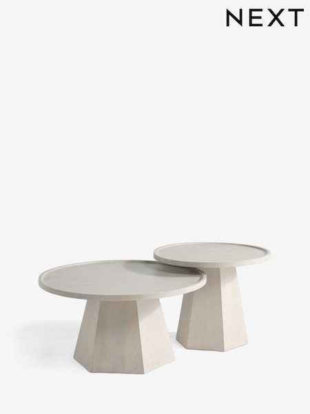 Light Grey Valencia Solid Mango Wood Nest of 2, Round Coffee Table (W30591) | €675