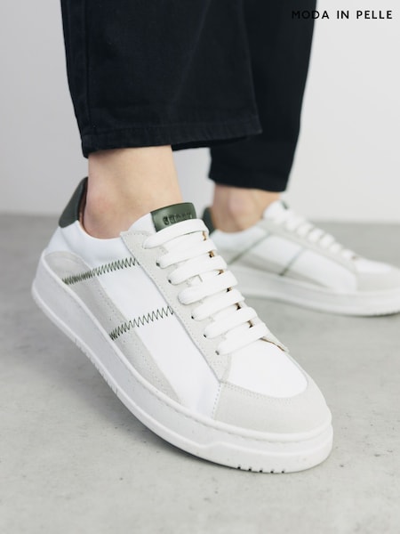 Moda in Pelle Sh Emery Zigzag Stitch Leather White Trainers (W30628) | €152