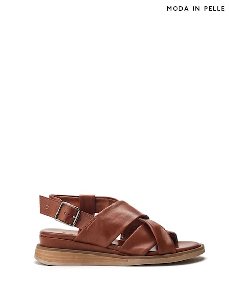 Moda in Pelle Blue Over Soft Cross Strap Leather Sandals On Microwedge (W30634) | ₪598