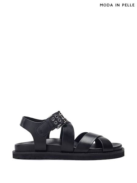 Moda in Pelle Sh Liner Double Cross Strap Leather Footbed Black Sandals (W30635) | ₪448