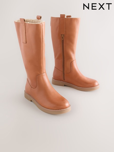 Tan Brown Leather Tall Boots (W30651) | €58 - €66