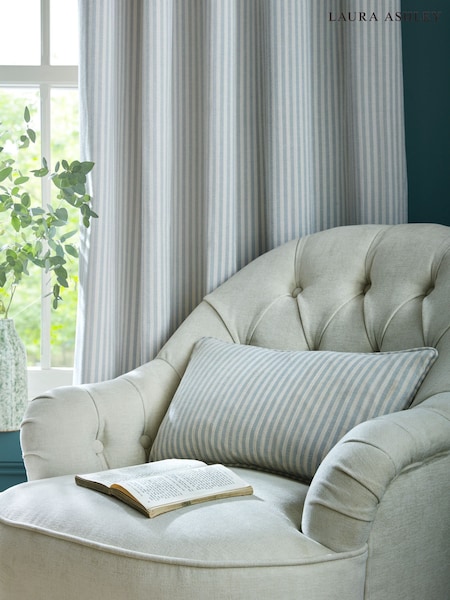 Laura Ashley Slate Blue Cornish Chenille Stripe Cushion (W30682) | €40