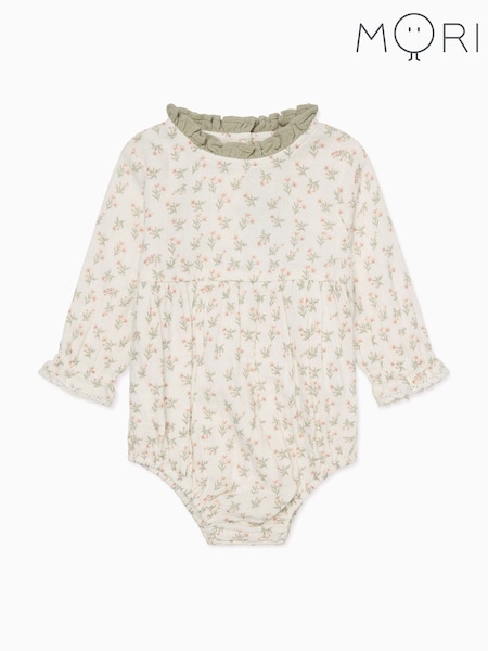 MORI Green Floral Print 100% Cotton Muslin Bodysuit (W30720) | ₪171