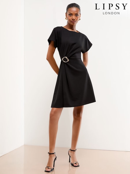 Lipsy Black Petite Hardware Detail Mini Skater Dress (W30804) | €62.50
