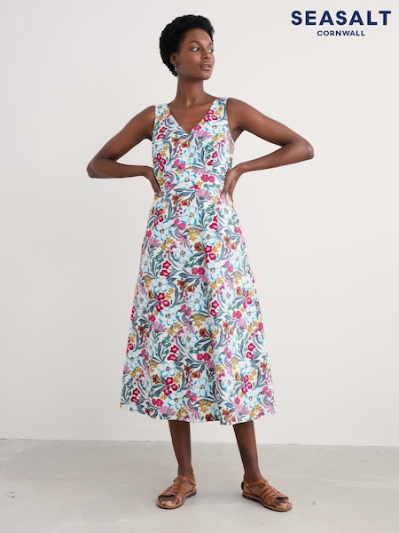 Seasalt Cornwall Black Petite Sky Beyond Sleeveless Cotton V-Neck Dress (W30832) | €96