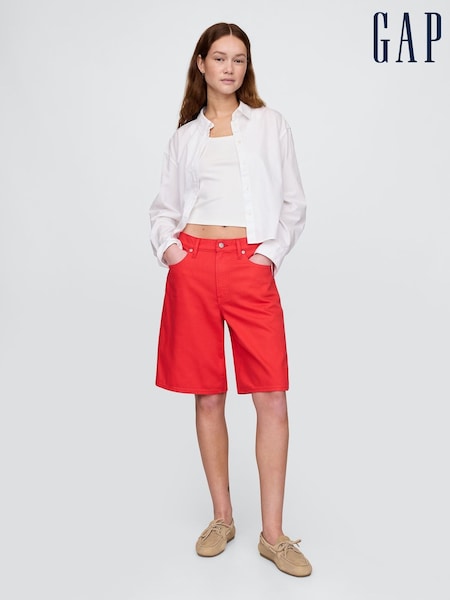 Gap Red 11"" Mid Rise UltraSoft Longline Denim Shorts (W30960) | €59