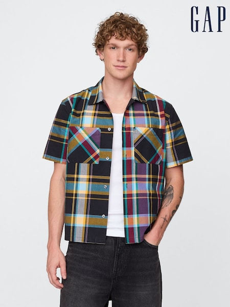 Gap Black/Yellow Check Mixed Check Oxford Short Sleeve Shirt (W30967) | €52