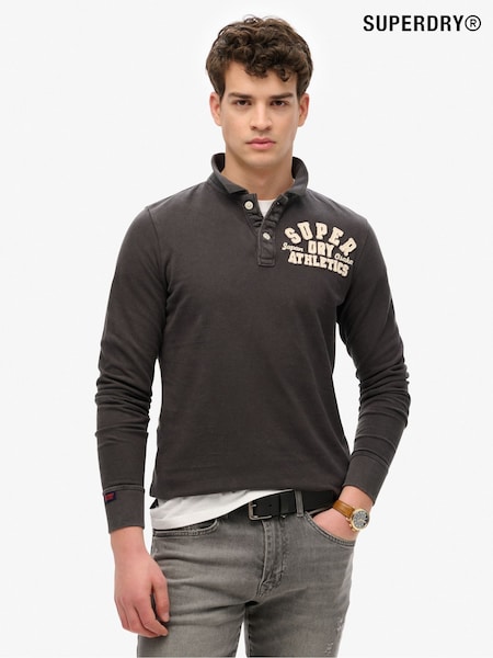 Superdry Grey Vintage Athletic Long Sleeve 100% Cotton Polo Shirt (W30981) | €58