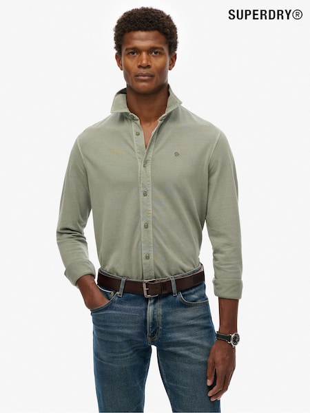 Superdry Green Vintage Destroy Pique Long Sleeve 100% Cotton Shirt (W30985) | €51