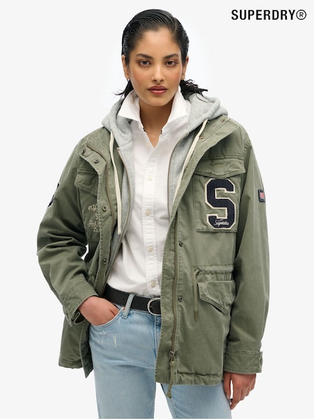 Superdry Green Jersey Hooded Embroidered Military Jacket (W30986) | €147