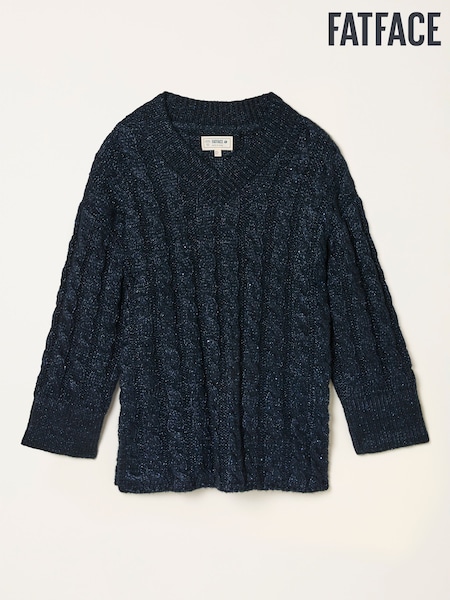 FatFace Maeve Dark Navy Cable Knitted Sparkle Jumper (W30991) | €85.50
