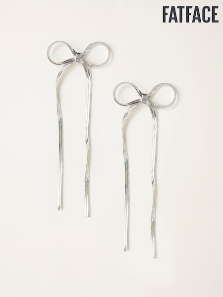 FatFace Silver Tone Bow Drop Earrings (W31027) | 72 QAR