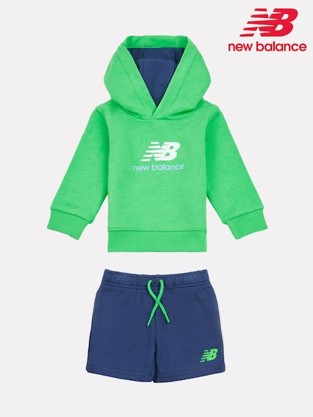Verde - Set hanorac și pantaloni scurți din bumbac pentru copii 100% New Balance (W31039) | 410 LEI