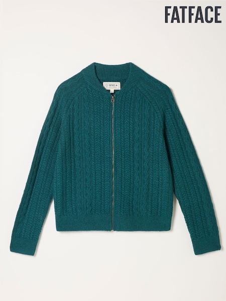 FatFace Loren Dark Teal Blue Knitted Cable Bomber (W31057) | 370 zł