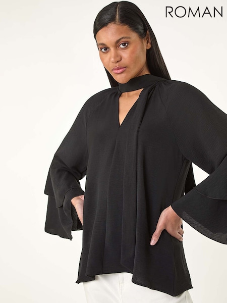 Roman Frilled Sleeve Tie Front Blouse (W31079) | €63