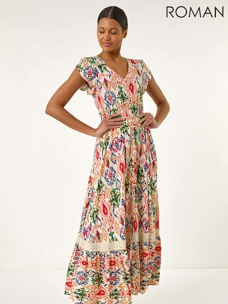 Roman Orange Abstract Button Through Midi Dress (W31082) | 3,485 UAH