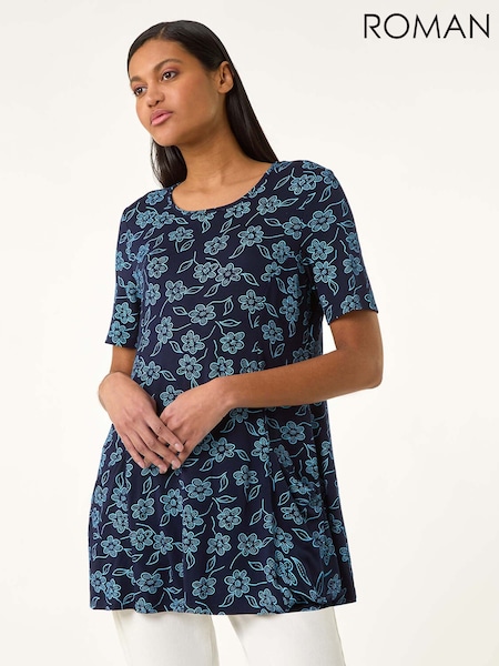 Roman Blue Floral Hanky Hem Tunic Top (W31089) | AZN 98