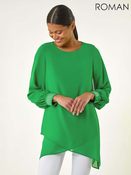 Roman Green Hotfix Detail Asymmetric Hem Top (W31092) | €60