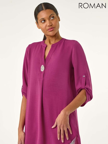 Morado - Roman Button Detail Longline Tunic Top (W31097) | 57 €