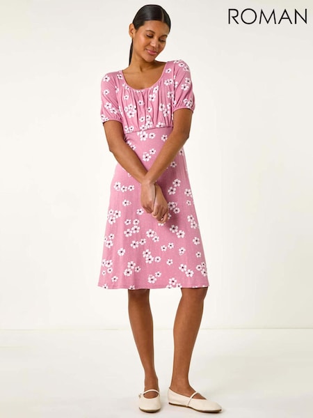 Roman Pink Floral Print Stretch Jersey Dress (W31106) | €53