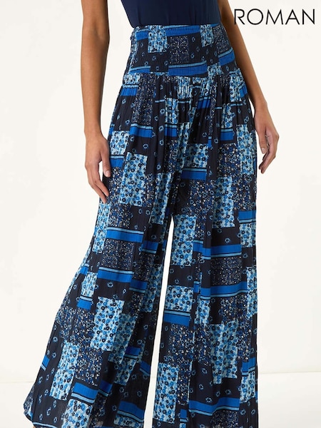 Roman Floral Print Tile Palazzo Wide Leg Trousers (W31116) | €66