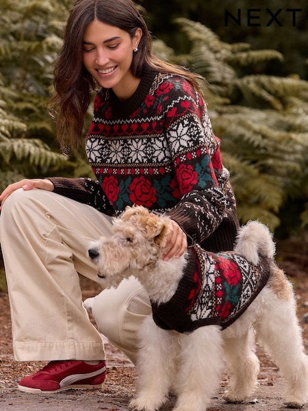 Chocolate Brown Fairisle Knitted Dog Jumper With Wool (W31140) | AED76 - AED109