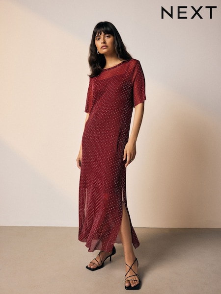 Burgundsko rdeča - Hotfix T-Shirt Midi Dress (W31142) | € 43