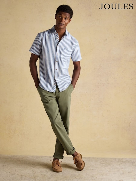 أزرق وأبيض - Joules Linen Blend Short Sleeve Shirt (W31204) | ‏262 د.إ.‏