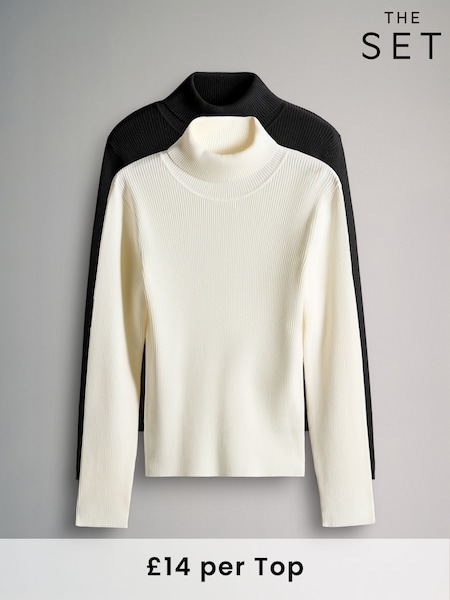 The Set Black/Cream 2 Pack Ribbed Knit Roll Neck Tops (W31246) | €37