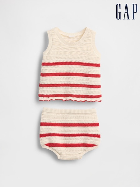 Gap White/Red Stripe Crochet Sleeveless Top & Shorts Set (Newborn-24mths) (W31249) | €39