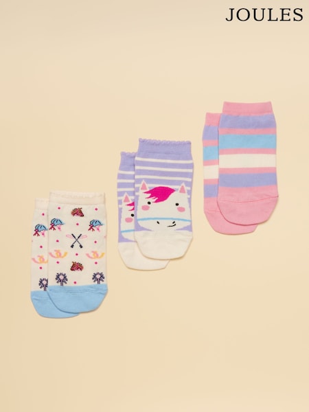 Joules Kids' Rilla Lilac Horse 3 Pack Socks (W31255) | AED58
