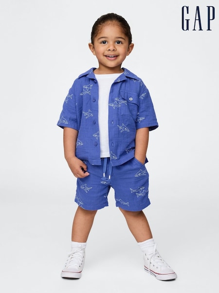 Gap Blue Crinkle Gauze Short Sleeve Shirt & Shorts Set (6mths-5yrs) (W31294) | €46