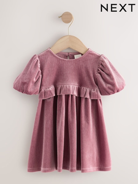 Pink Rib Velvet Frill Party Dress (3mths-8yrs) (W31360) | €18 - €23