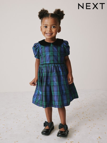 Blue/Green Check Collar Prom Dress (3mths-8yrs) (W31365) | €28 - €35