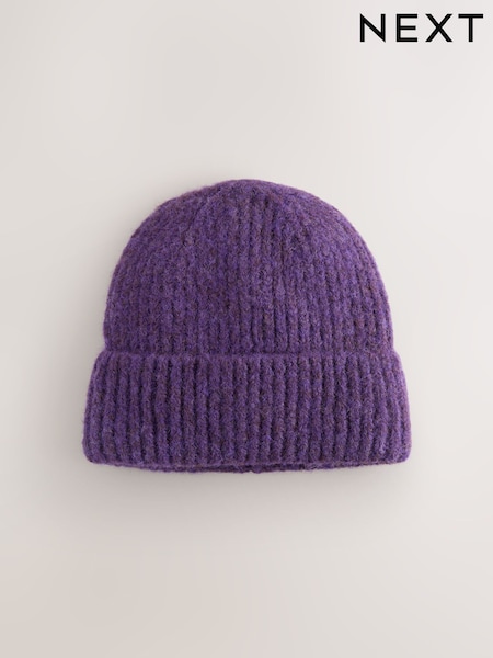 Purple Ribbed Beanie Containing Wool Hat (W31435) | €17.50