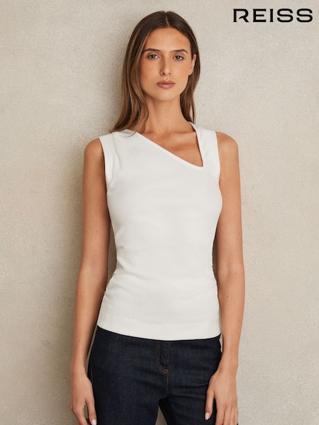 Reiss White Jody Stretch-Cotton Ribbed Asymmetric Vest (W31485) | AED288