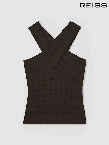 Ciocolatiu - Reiss Alex Cross Neck Textured Top (W31495) | 809 LEI