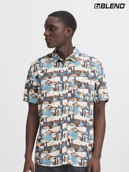 Blend Blue Catctus Print Short Sleeve Shirt (W31512) | €52