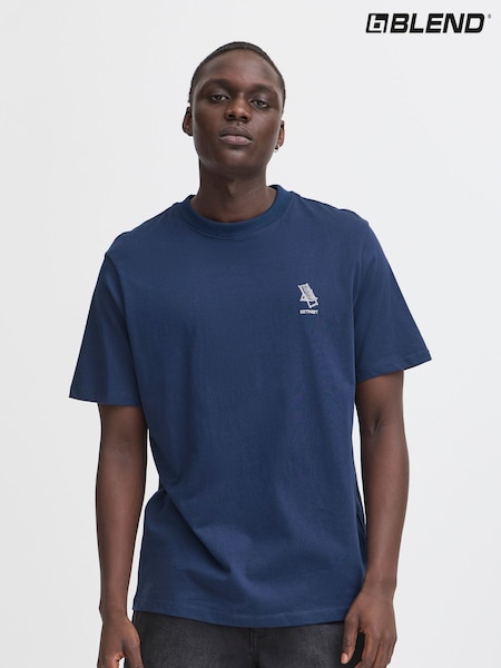 Blend Navy Embroidered Short Sleeve  100% Cotton T-Shirt (W31524) | R$ 150