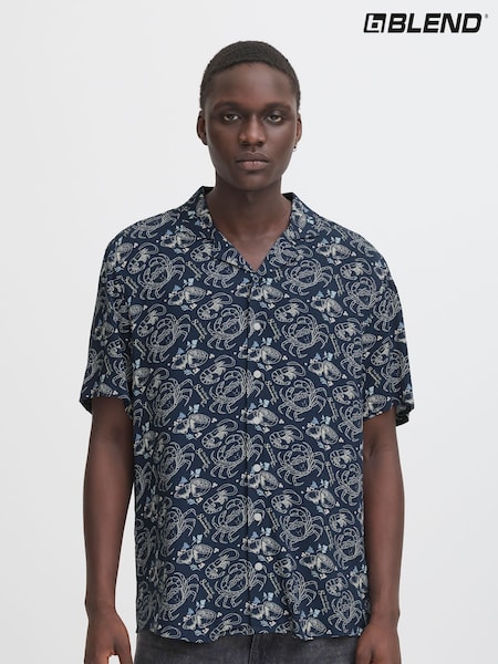 Blend Blue Crab Print Resort Short Sleeve Shirt (W31525) | €43