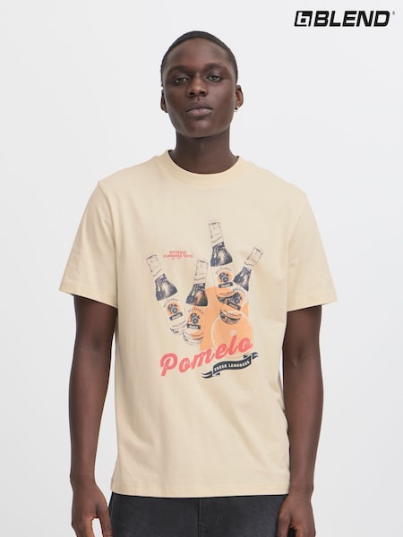 Blend Cream Printed Short Sleeve 100% Cotton T-Shirt (W31528) | €20