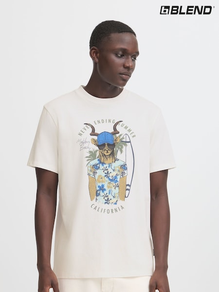 Blend White Deer Printed Short Sleeve T-Shirt (W31538) | €32