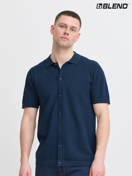 Blend Blue Knitted Short Sleeve 100% Cotton Shirt (W31539) | €50