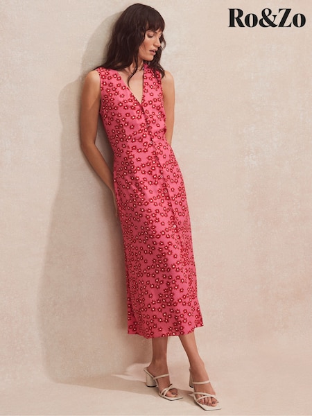 Ro&Zo Pink Petite Floral Button Front Dress (W31542) | €152