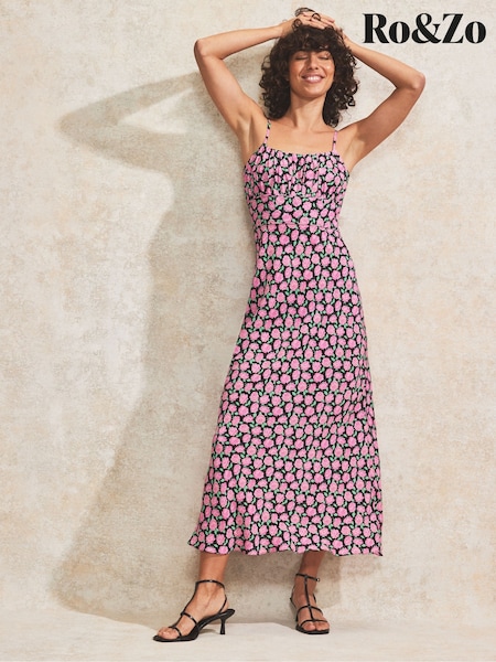 Ro&Zo Pink Petite Printed Piping Detail Strappy Dress (W31555) | €140