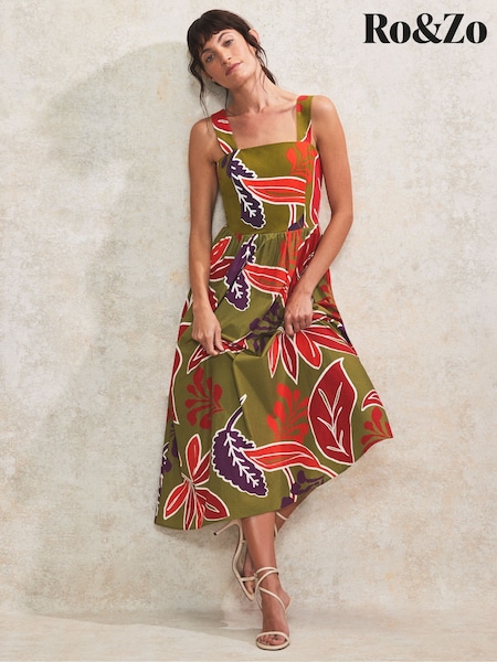 Ro&Zo Green Petite Leaf Printed 100% Cotton Dress (W31563) | ₪598