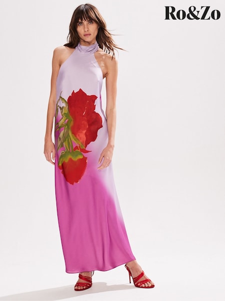 Ro&Zo Petite Margot Rose Print Halter Neck Dress (W31567) | €250