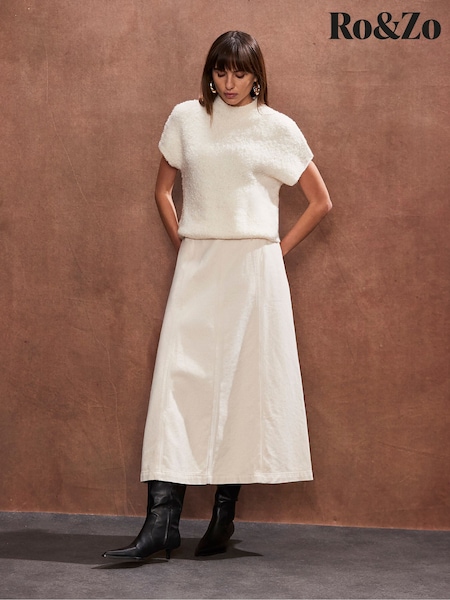 Ro&Zo Natural Petite Denim A Line 100% Cotton Skirt (W31568) | €117